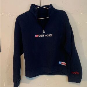 Roots Navy USA 2002 Half-Zip Fleece Sweatshirt